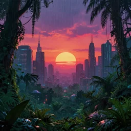 nature by lee madgwick, tokyo synthwave myst hyperrealism sunset san andreas dieselpunk rainforest alien bladerunner 2 0 4 9, archdaily, wallpaper, highly detailed, trending on artstation.