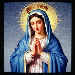 vhs static overlay of virgin mary, vhs, 1 9 9 0, highly realistic, highly detailed, vhs noise static