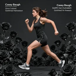 a beautiful woman in running clothes surrounded by black roses, by Casey Baugh, Steve Caldwell, Gottfried Helnwein, digital render, hyperrealism, 8k resolution, masterpiece work.
