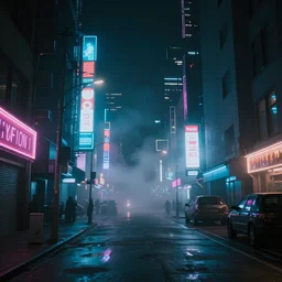 cyberpunk street in the night, neon lights in the background, foggy, 8k, high detail