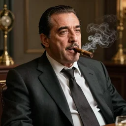 saul goodmen as a mafia boss with cigar in mout, 8k, realistic,