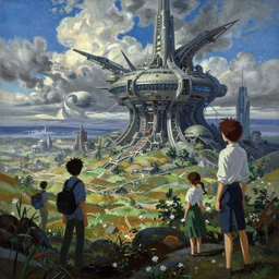 a beautiful landscape painting of a dystopian science fiction film, dynamic composition, dramatic, atmospheric, by lazar cherikover and julie dillon and makoto shinkai
