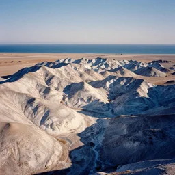 a frozen mountain range that butts up against the desert, with the ocean in the background, national geographic, canon 5 0 mm, cinematic lighting, photography, retro, film, kodachrome