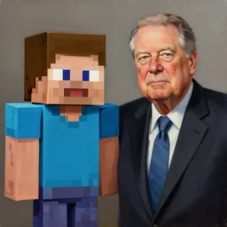 Minecraft Steve meets photorealistic Lyndon Johnson, digital art, trending on artstation, oil painting