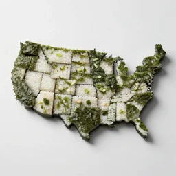 Shape of USA map made out of onigiri sushi, in the style of sushi, photography, professional lighting
