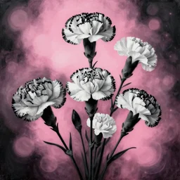 beautiful _ digital _ matte _ whimsical _ painting _ of _ whimsical _ botanical _ illustration _ black _ and _ white carnations _ flowers _ enchanted _ bokeh _ pink _ background _ dark _ contrast _ by _ and _ - - h 7 6 8