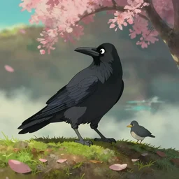 a wholesome animation key shot of a crow on a hill, studio ghibli, pixar and disney animation, sharp, rendered in unreal engine 5, anime key art by greg rutkowski, bloom, dramatic lighting