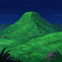 cartoon concept art, grass mountain night landscape, from sam and max