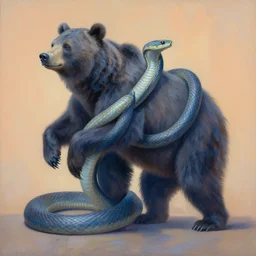 painting of hybrid between bear & snake, intercrossed animal, by zdzislaw beksinski, by lewis jones, by mattias adolfsson, cold hue's, warm tone gradient background, concept art, beautiful composition, digital painting
