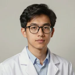 a beautiful portrait artwork of a young male scientist with black hair and glasses and white shirt by Jerome Opeña, featured on artstation