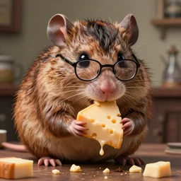 kristen kreuk as a giant rat eating cheese, large hairy rat, half korean actress wearing glasses, short hair, round face, fantasy illustration, rutkowski, highly detailed, hd