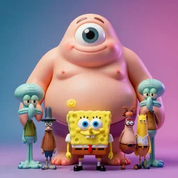 hyperrealistic rendering, fat smooth cronenberg flesh monster spongebob squidward by donato giancola and greg rutkowski and wayne barlow and zdzisław beksinski, eyeballs, product photography, action figure, sofubi, studio lighting, colored gels, colored background