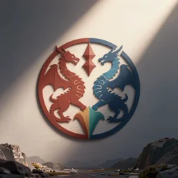 hyper minimalist colored insignia of a post apocalyptic utopian future faction ruled by dragons