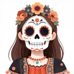 Illustration of a sugar skull day of the dead girl, art by gregory crewdson