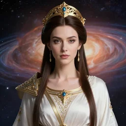 portrait of the powerful empress of the solar system in the style of anna dittmann and in the style of gerald brom. glowing, ornate and intricate, stunning, dynamic lighting, intricate and detailed.