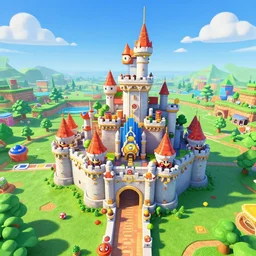 3D Mario 64 castle aerial view, 4k, sunny day