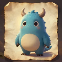 cute small monster character assets for a video game, illustrated on a parchment background