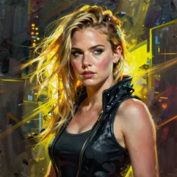 cyberpunk rachel mcadams, oil painting, Tooth Wu, Greg Rutkowski, RPG portrait, dynamic lighting, fantasy art, High contrast, depth of field