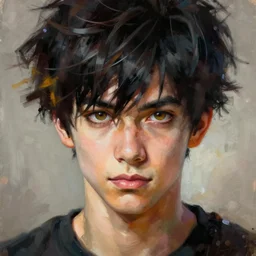hyper realistic, surreal, portrait of mob psycho, shigeo kageyama painted by greg rutkowski, wlop, loish,