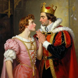 attractive fully clothed king confesses his love for his attractive fully clothed male prince. highly detailed painting by glen keane and j. c. leyendecker 8 k