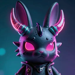 synthwave demonic rabbit toy face with neon horns, detailed face, sharp focus, synthwave art, aesthetic, octane render, raw, cinematic