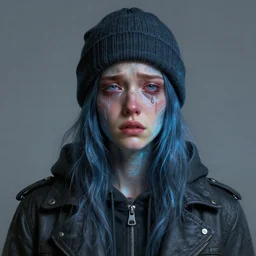 portrait of a crying ai artist, detailed clothing, beanie, concept art, artstation, detailed luminescent digital painting by alan lee and artgerm johanna martine giger!!!!!, exquisite masterpiece