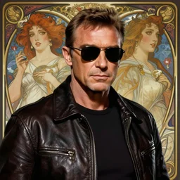 young sean connery as 1 9 6 0 s james bond wearing sunglasses and a leather jacket, photography of kurzgesagt, deep focus, d & d, fantasy, intricate, elegant, highly detailed, digital painting, artstation, concept art, matte, sharp focus, illustration, hearthstone, art by artgerm and greg rutkowski and alphonse mucha