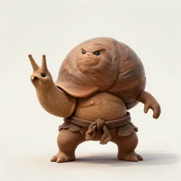 a clay snail humanoid! creature barbarian approaching, action pose, fantasy art painted by alessandro allori, james jean and rene magritte ( rpg reference sheet ), style of magic the gathering, high contrast!, vibrant colors, matte