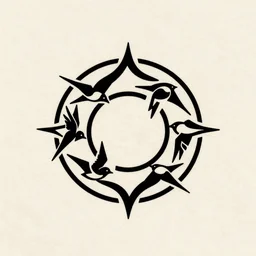 a simple art nouveau tattoo design of birds flying in a 8 spiral, black ink, logo