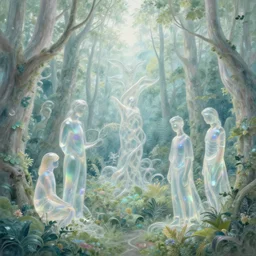iridescent opalescent living forest kingdom, translucent, : by michal karcz, daniel merriam, victo ngai and guillermo del toro : ornate, dynamic, particulate, intricate, elegant, highly detailed, centered, artstation, smooth, sharp focus, octane render