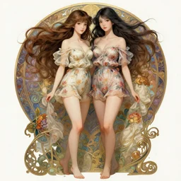 cute japanese and german woman with a beautiful face and eyes, long hair, wearing a flowery romper, long legs, fantasy, intricate, full body shot, sexy, highly detailed, digital painting, artstation, concept art, wallpaper, smooth, sharp focus, realistic photo by artgerm and greg rutkowski and alphonse mucha