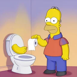 homer simpson complaining to barney rubble about toilet paper, simpsons, the flinstones, cartoon, digital art, by matt groening, trending on artstation, cold hue's, warm tone gradient background, 4 k