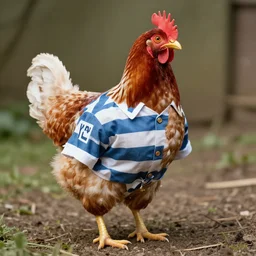 chicken wearing prisioner clothes