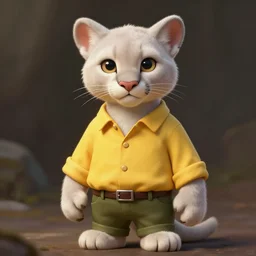 cute anthropomorphic albino mountain lion wearing a yellow button-down shirt and olive green slacks, pretty, beautiful, DnD character art portrait, matte fantasy painting, DeviantArt Artstation, by Jason Felix by Steve Argyle by Tyler Jacobson by Peter Mohrbacher, cinematic lighting