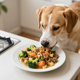 dog cooking a healthy meal