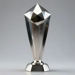 ultra realistic, tall, reflective, very symmetrical, polyhedral, 3 d printed steel engineering trophy, 4 k, ultra realistic, highly detailed, epic lighting