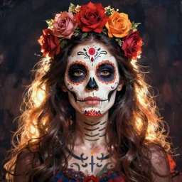 Illustration of a sugar skull day of the dead girl, art by robert williams