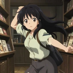 anime visual, portrait of a young female traveler in a alchemist's shop interior, cute face by yoh yoshinari, katsura masakazu, studio lighting, dynamic pose, dynamic perspective, strong silhouette, anime cels, ilya kuvshinov, cel shaded, crisp and sharp, rounded eyes, moody