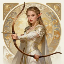 Florence Pugh as a elf archer, cute, fantasy, intricate, elegant, highly detailed, centered, digital painting, artstation, concept art, smooth, sharp focus, illustration, art by artgerm and H R Giger and alphonse mucha