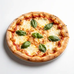 porcelain pizza margherita, high detail macro photography, isolated on a pure white background, centered, entire object in frame, sharp focus, soft studio lighting