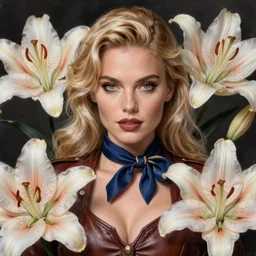 a beautiful fashion blond flight attendant, leather revealing outfit, symmetrical, maximalist, lily frame, art by ilya kuvshinov, rossdraws, sharp focus, art by wlop and artgerm, extreme detail, detailed drawing, hyper detailed face