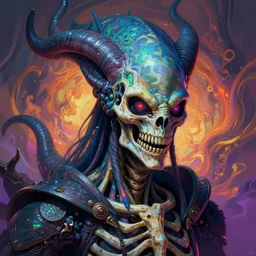 a psychedelic portrait of skeletal mind flayer psion, vibrant color scheme, highly detailed, in the style of romanticism, cinematic, artstation, moebius, greg rutkowski