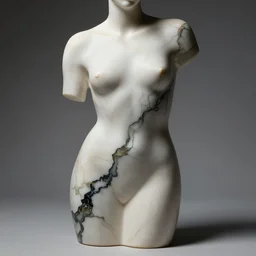 abstract light matte marbled statue, dark glossy quartz veins, strong studio light, high quality
