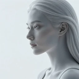 a close up of a woman in white, dslr, 8 k, octane beautifully detailed render, cold lighting, cinematic lighting, white background, detailed photo, masterpiece, volumetric lighting, ultra realistic, highly detailed, high quality, lossless, photorealistic, grayscale