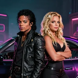 Michael Jackson and Britney Spears cyberpunk car music video