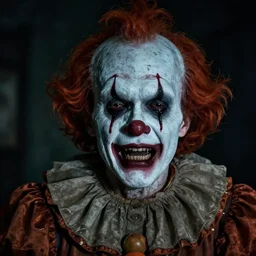 portrait of an ugly old possessed clown crying. ugly, creepy, demonic, horror. cinematic lighting. photographic, photography