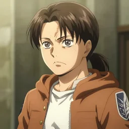 a man in his late twenties with long light brown hair tied back, a widows peak and a round face with high cheekbones, wearing a hoody, attack on titan, anime art