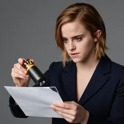 Emma Watson opening mail that contains a pipe bomb,hyperrealistic, 8k UHD, studio photography, high quality, high detail, stunning lighting