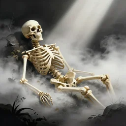 beautiful artwork illustration, a giant skeleton laying defeated in the distance engulfed in nature, volumetric fog, godrays, high contrast, high contrast, high contrast, vibrant colors, vivid colors, high saturation, by greg rutkowski and jesper ejsing and raymond swanland, wide angle, vertical orientation