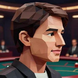 closeup profile portrait of a low poly tin toy tom cruise in a gambling den, hyper realistic, artstation, illustration, nicoletta ceccoli, mark ryden, lostfish, max fleischer, digital paint, matte paint, vivid colors, dark, sinister, detailed and intricate environment